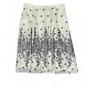 Adrianna Papell White A-Line Skirt with Black Floral Embroidery
